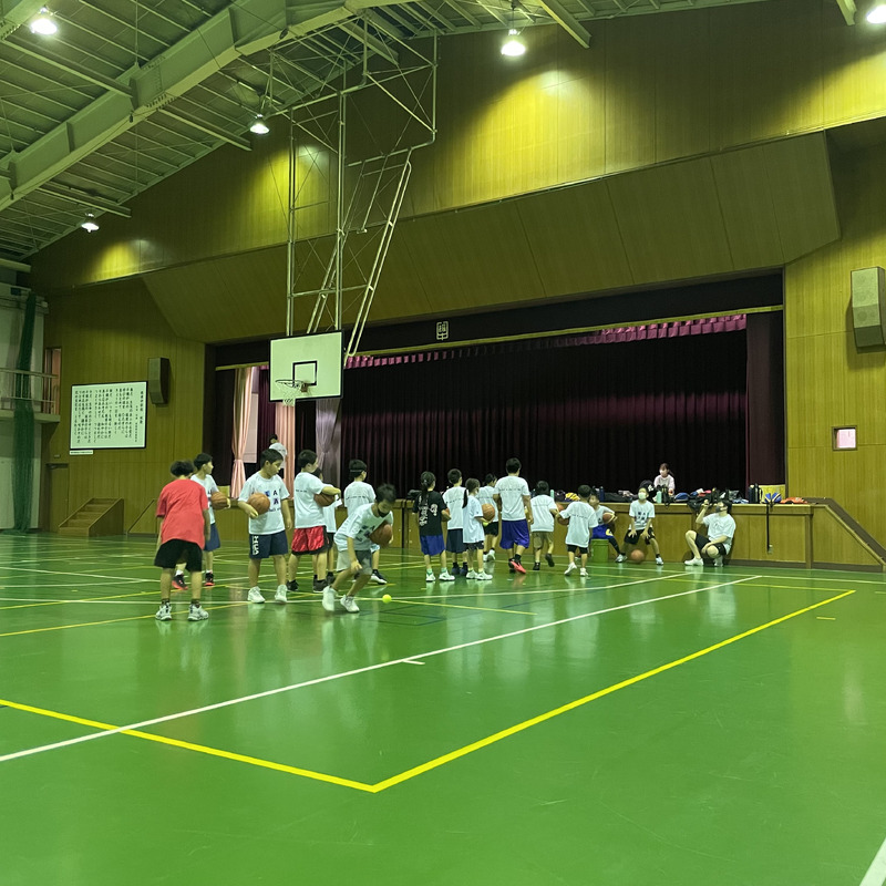 委「ハンドリング練習で使ったテニスボールをカゴに投げて終う順番待ちをしている風景」